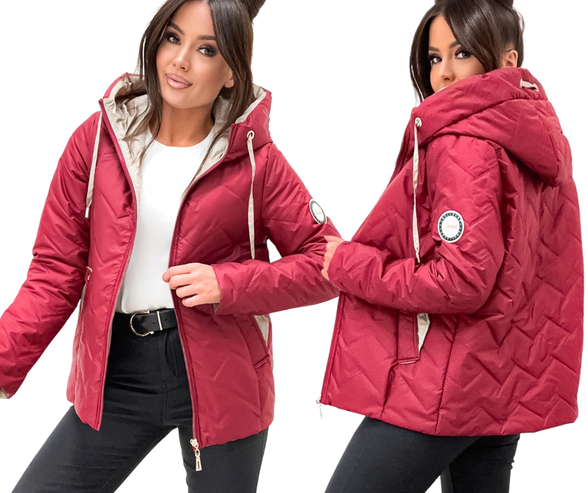 Dámská Jarní Přechodová Bunda Lehká Prošívaná s kapucí Červená 38 M