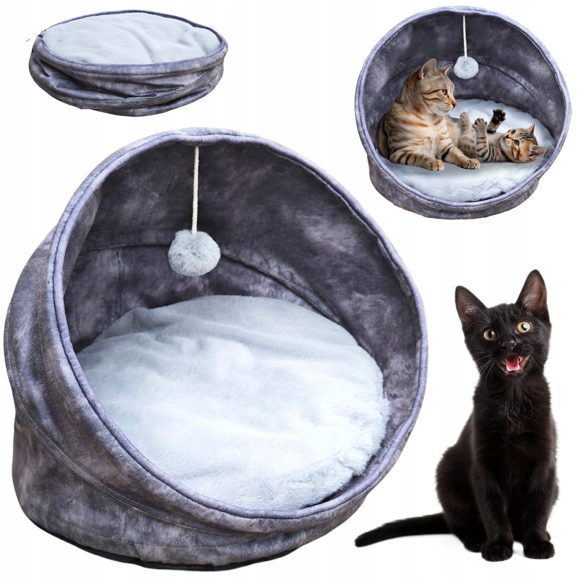 Levně Pelíšek pro kočky Pohodlné Měkké Velké Potah Skládací tunel 45 cm Šedý