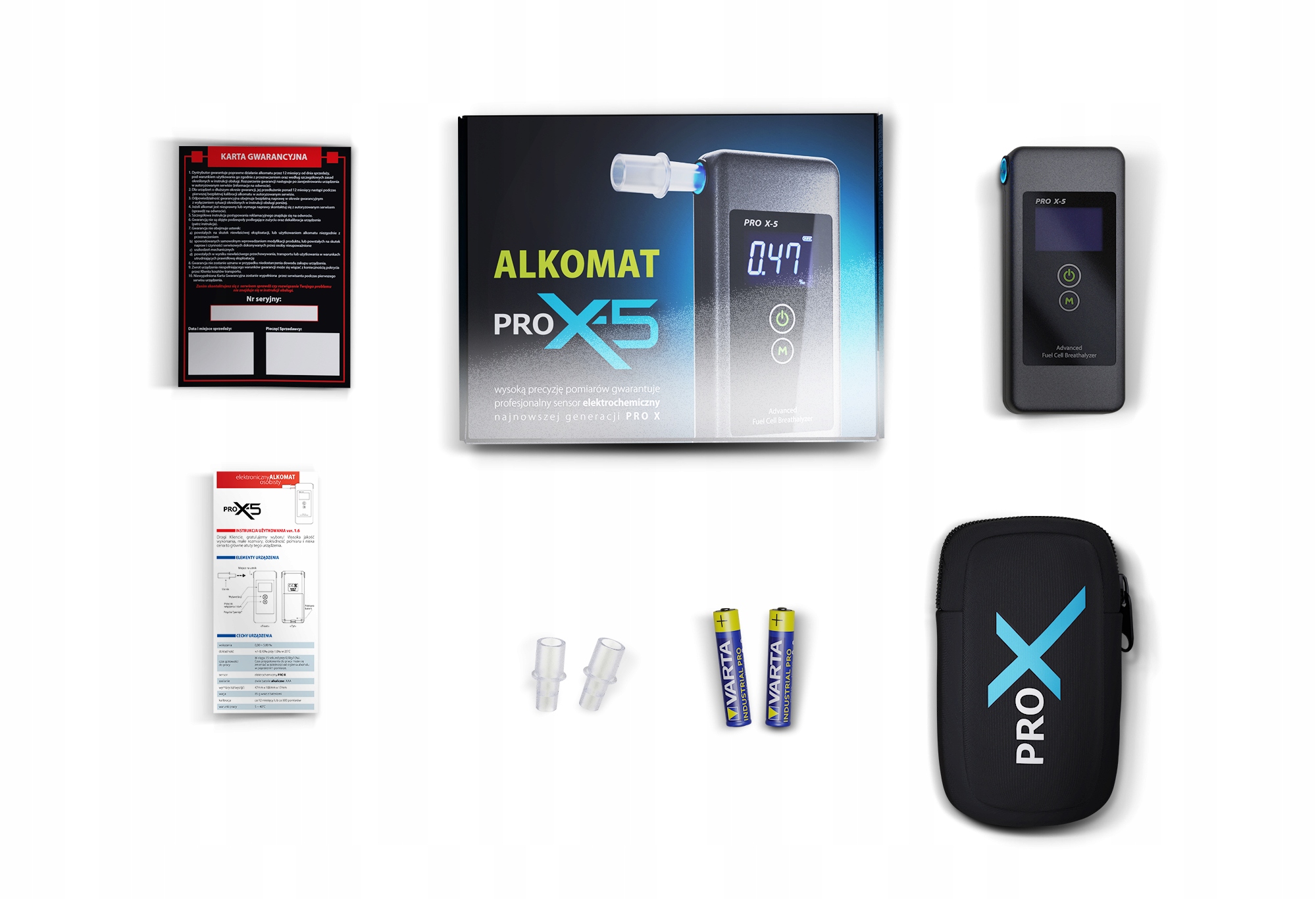 Alkomat PRO X-5 ORYGINALNY + 50 USTNIKÓW + KALIBRACJA Model PRO X-5