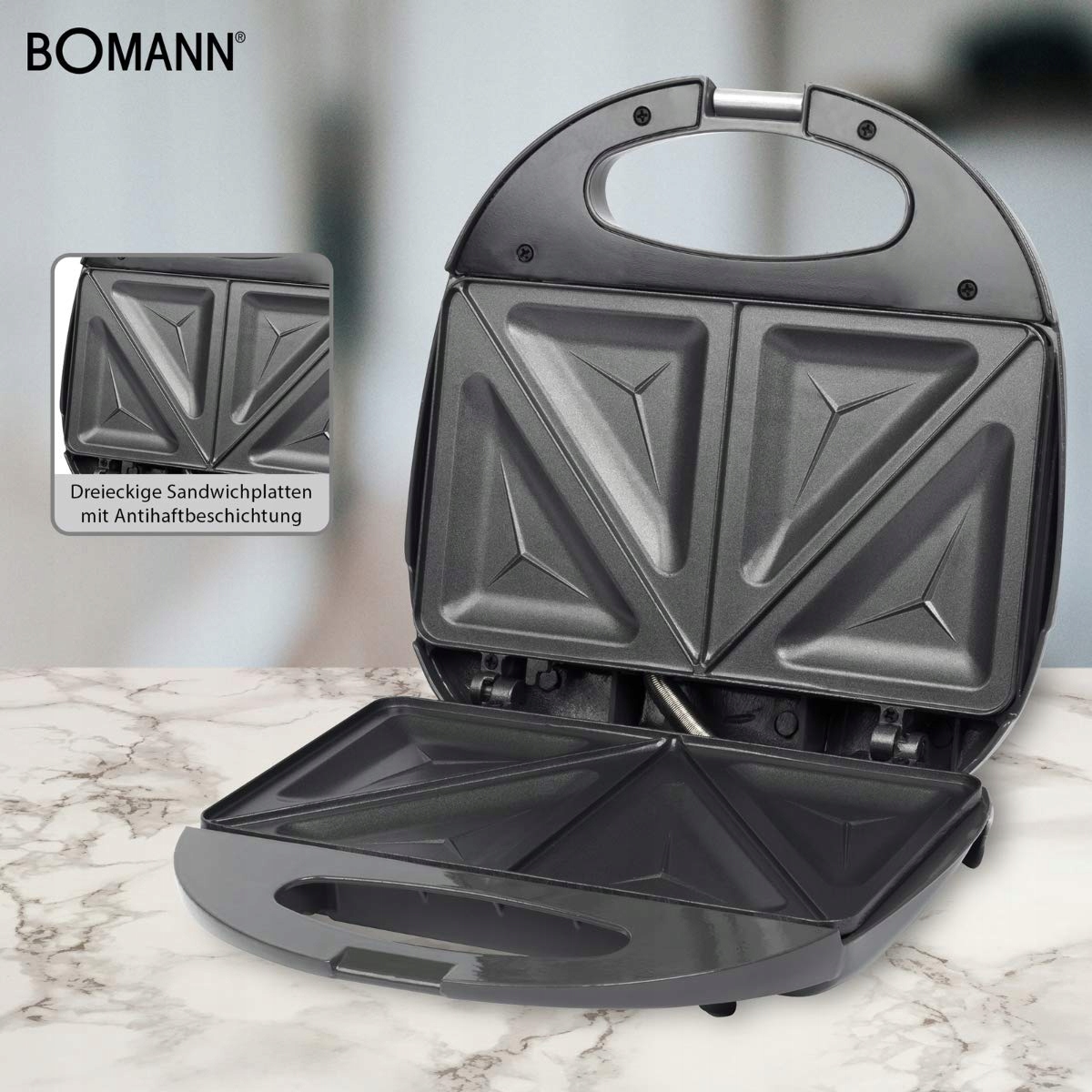 BOMANN ST 5016 CB Opiekacz Do Kanapek 750W Antyprzywierający Szary — miniatura 3