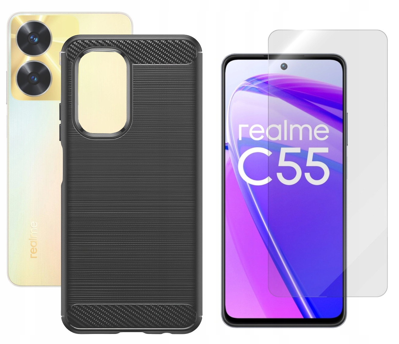 

Etui Carbon Lux Pokrowiec do Realme C55 Szkło