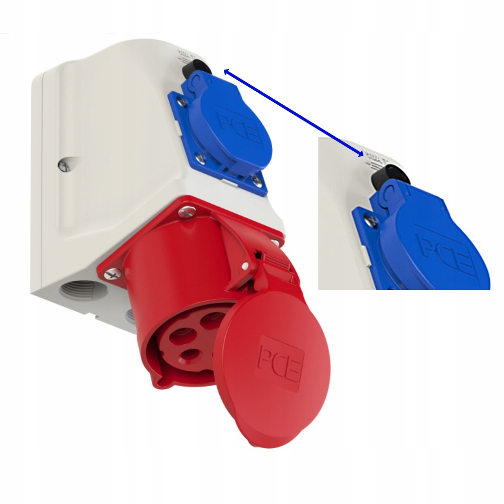 Zásuvka Cee pevná Kombi odpojovač 9225-6 Pce 32A 400V 5P 1x230V s kolíkem