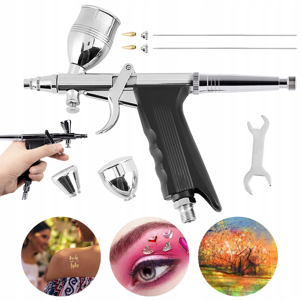Aerograf S Třemi Tryskami 0,3/0,5/0,8 mm A Velkou Sadou Příslušenství