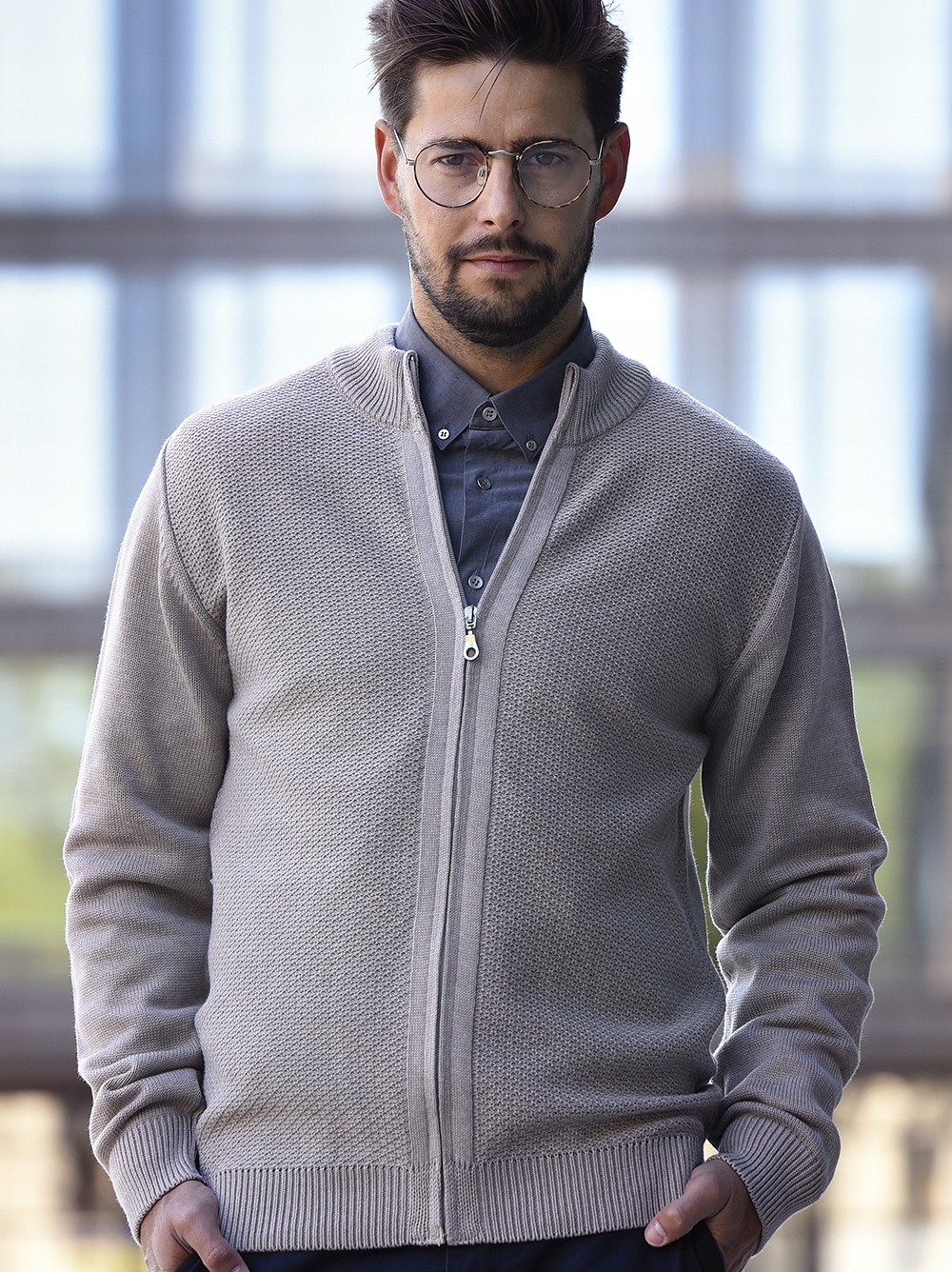 Sweter męski rozpinany - beż L Marka inna