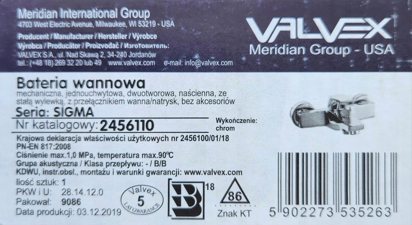 VALVEX POLSKA bateria wannowa Sigma cubic modern + Natrysk 3-funkcyjny Typ montażu ścienna