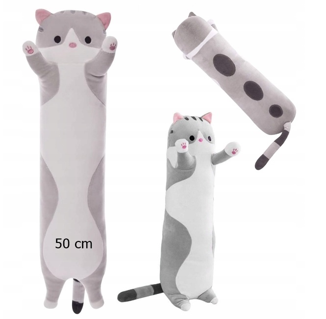 

Długi Kotek Kot Popiel Maskotka Poduszka 50 cm L