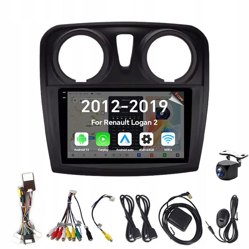 2Din Android Autorádio pro Renault Logan 2 2012-2019 Carplay 4G 64G