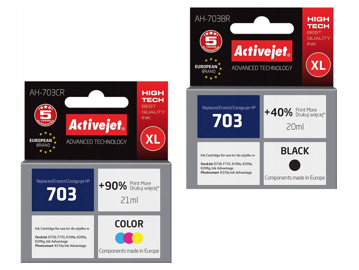 Tusze Activejet 703 XL Do Hp Deskjet D730 F735 K109a K209a Komplet
