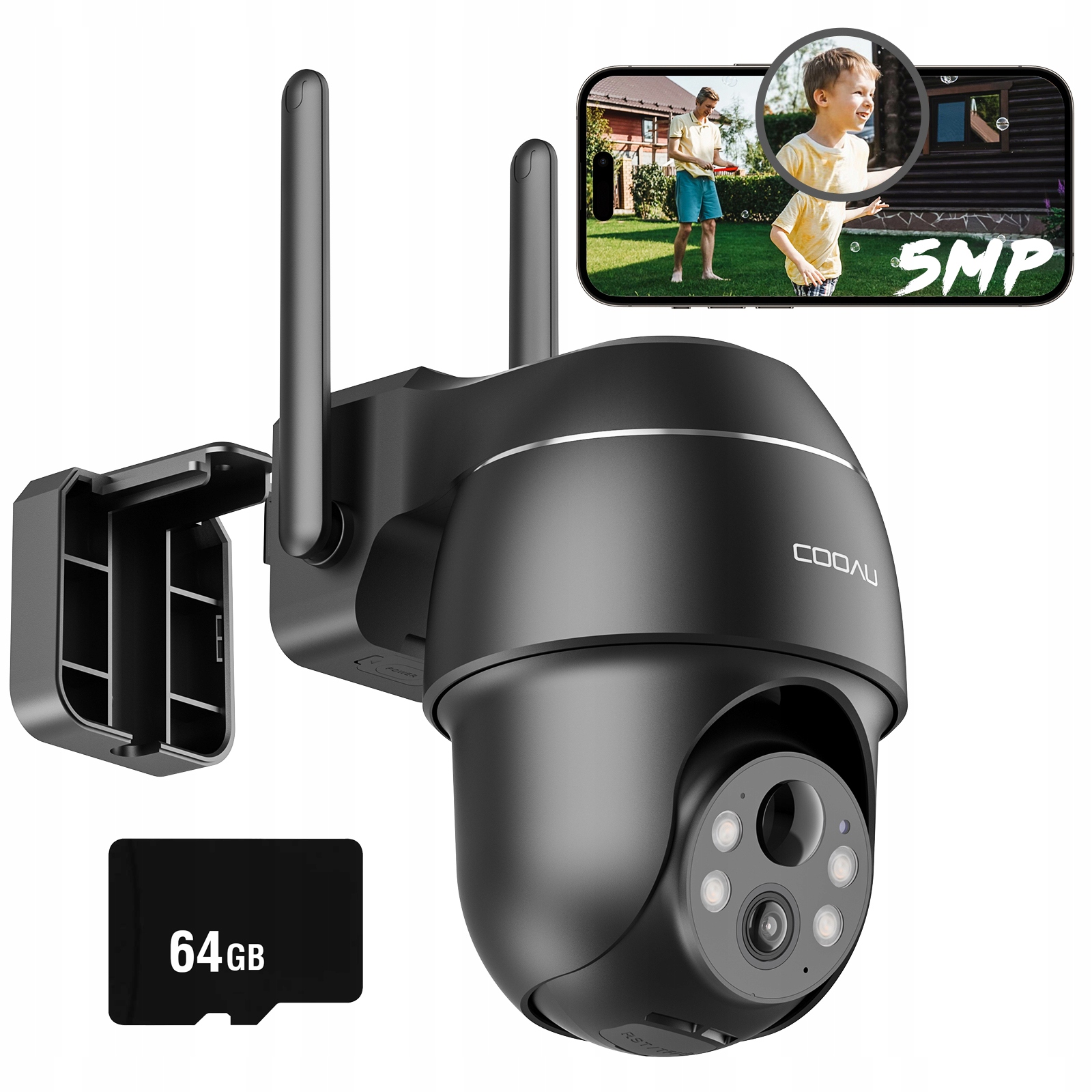 Bezdrátová Venkovní Wifi Kamera Otočná Ip 5Mpx Monitoring P2P 64GB