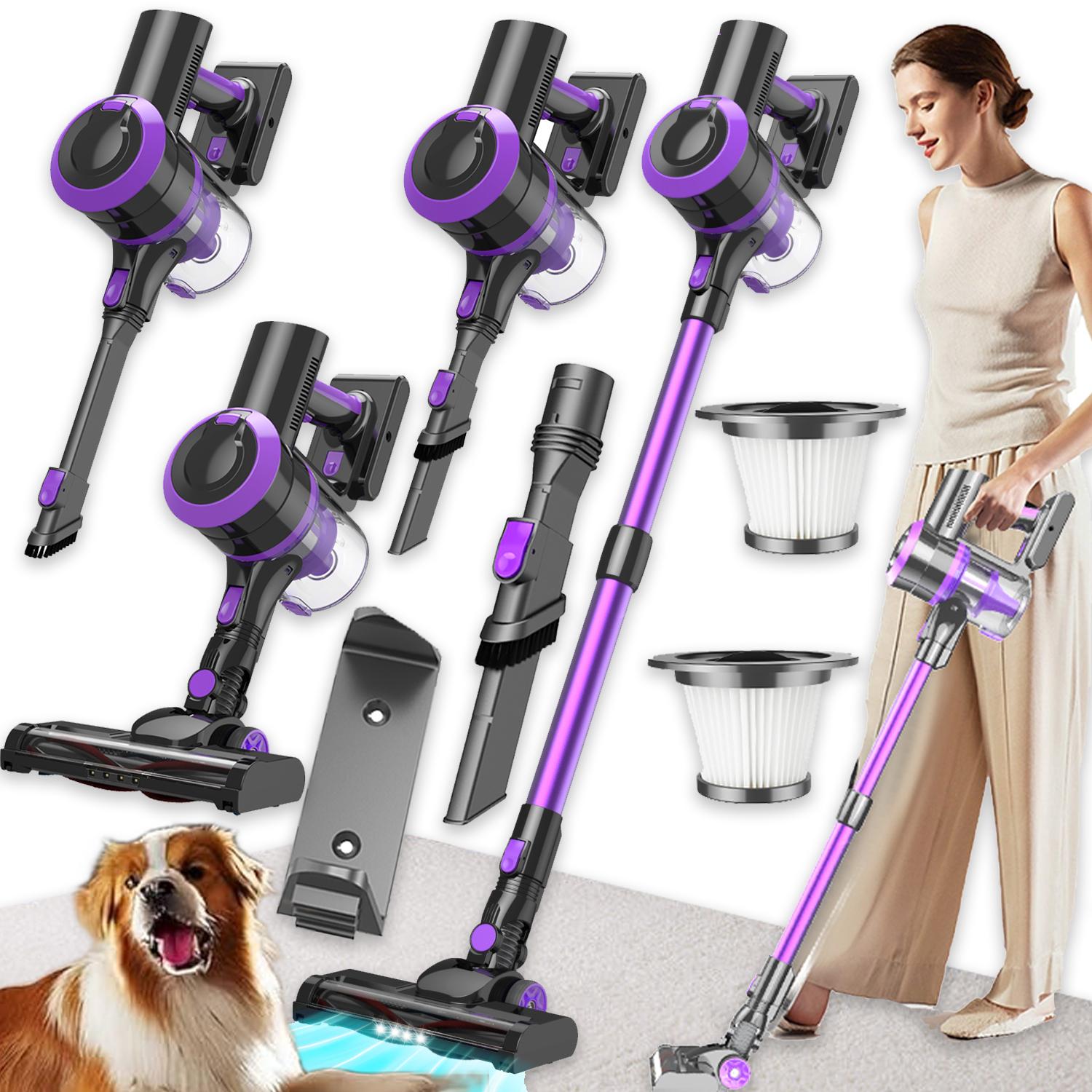 Mocny Odkurzacz Pionowy Bezprzewodowy Filtr Hepa Led Ssanie 30kPa Moc 400W