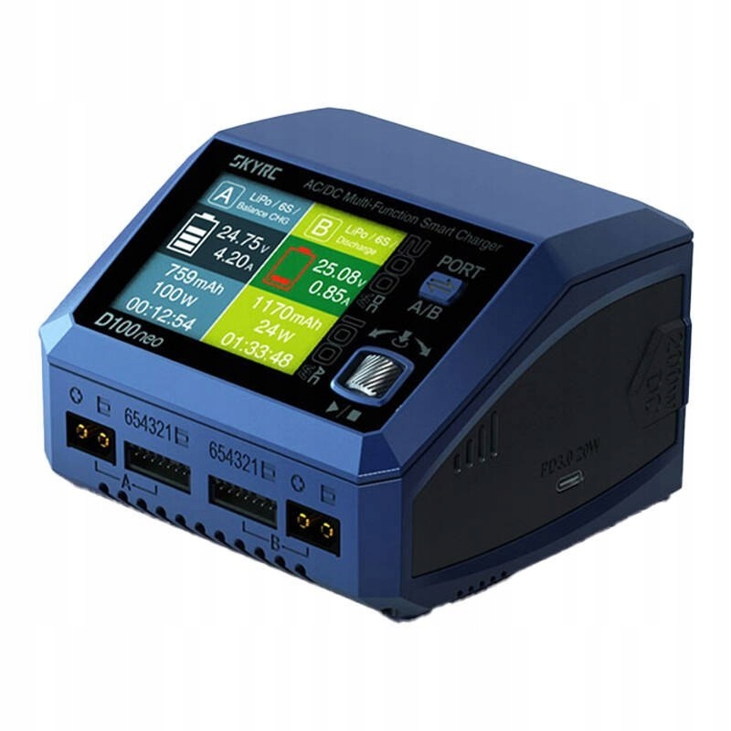 SkyRC D100neo Dvojkanálová nabíjačka Ac DC 100W 200W 10A 6S LiPo LiFe LiIon
