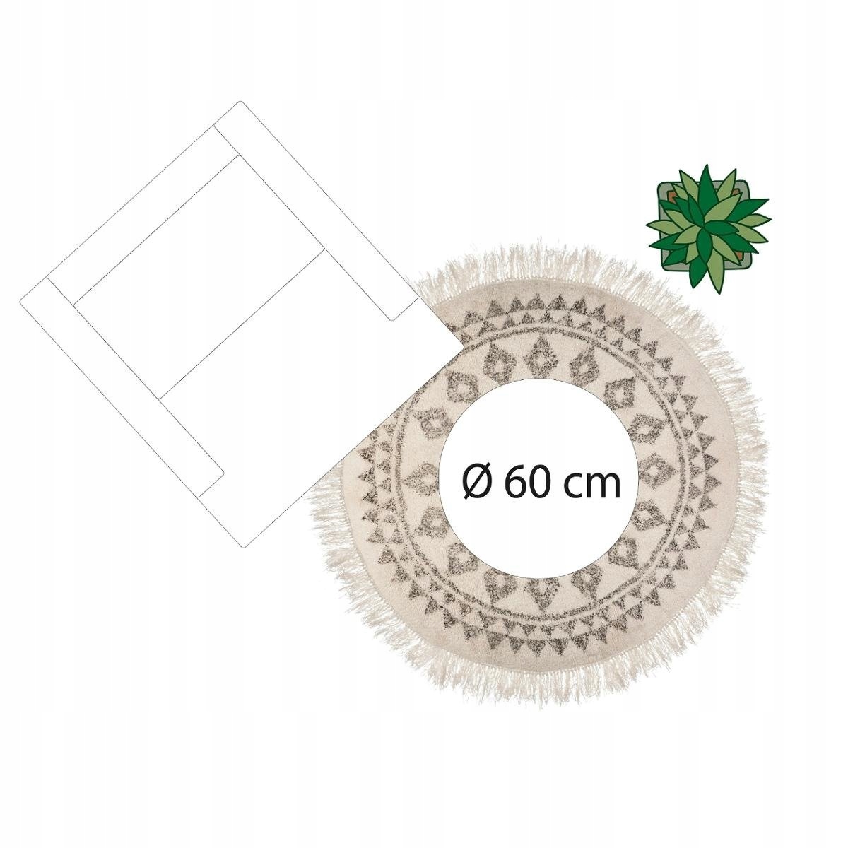 DYWAN BAWEŁNIANY PLECIONY Z FRĘDZLAMI BOHO 120cm Rodzaj płaskotkany