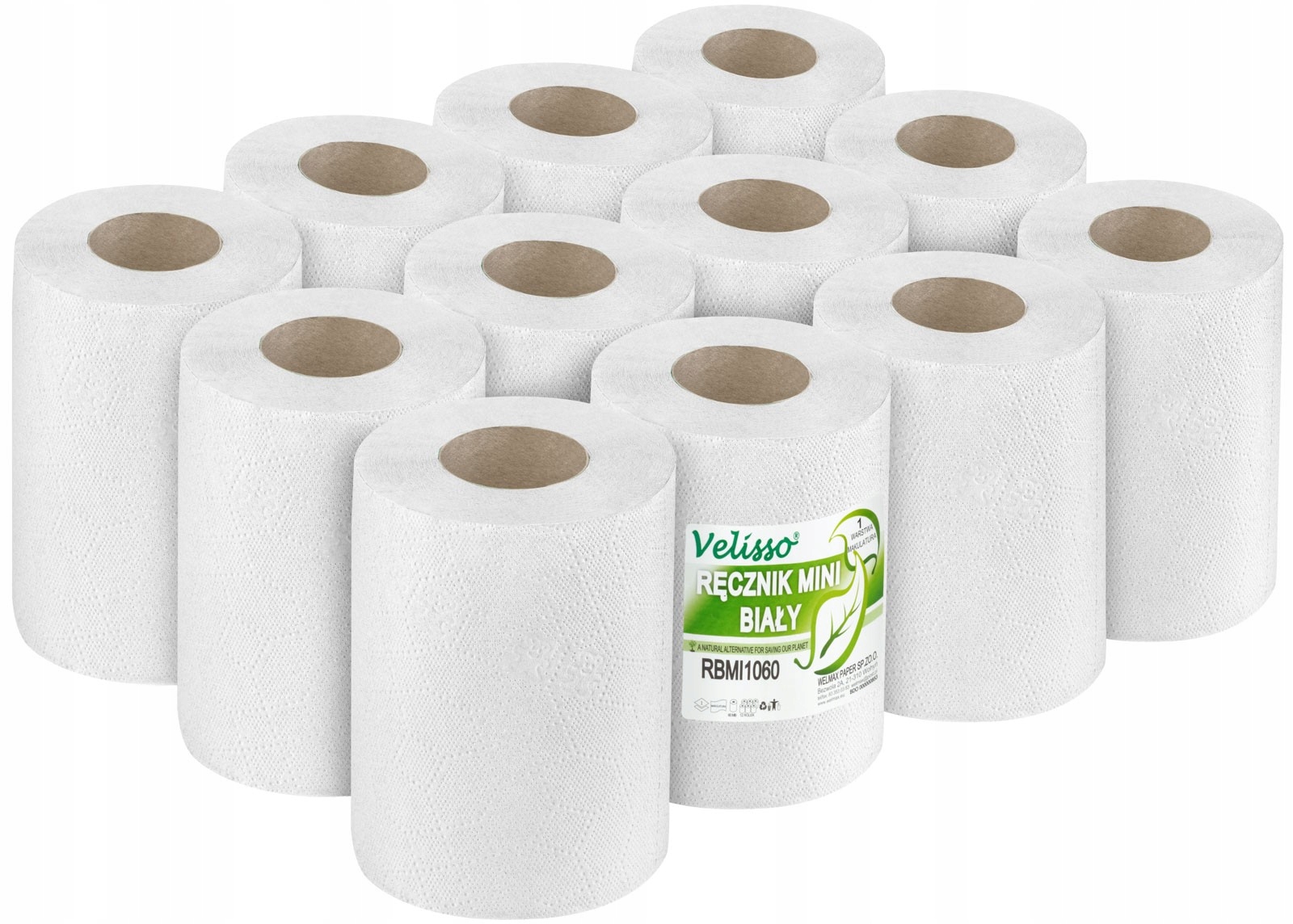 Levně 12 x Papírový Ručník Rolka Bílá Makulatura 1W