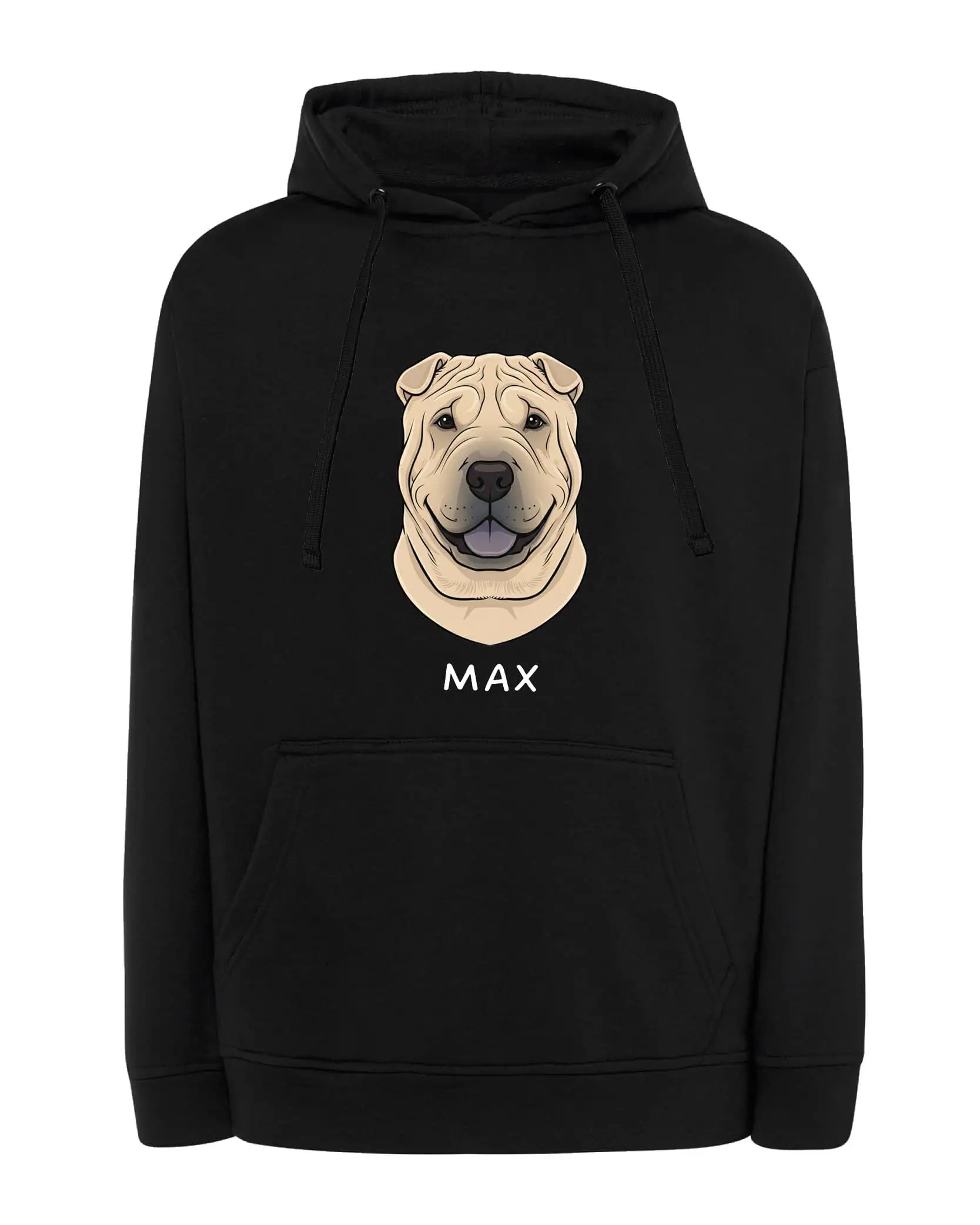 Mikina s kapucí Shar Pei Personalizovaná Pupil Pes Černá XL
