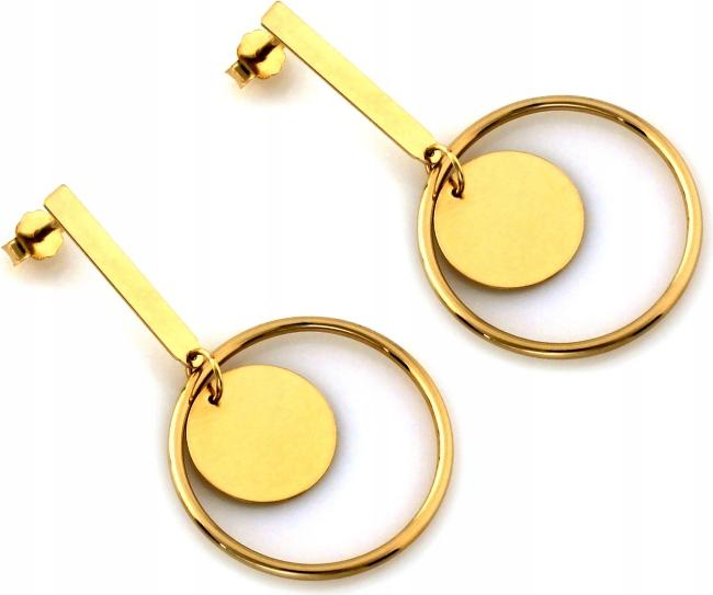 Zlaté náušnice 585 tyčinky závěsná kolečka 3,54g moderní módní dárek 14k