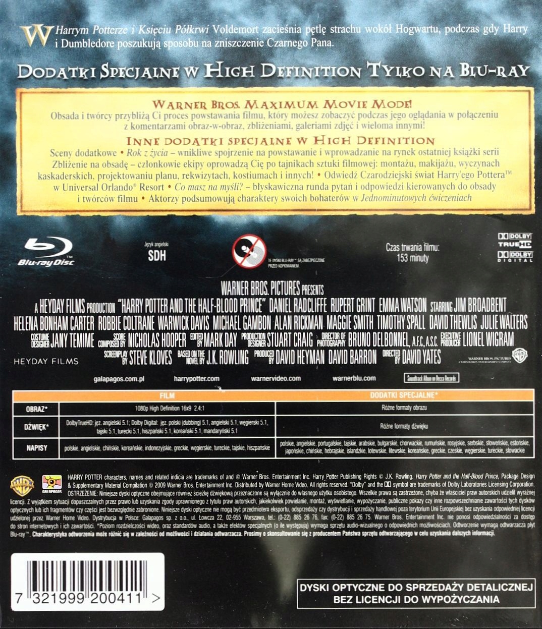 HARRY POTTER I KSIĄŻĘ PÓŁKRWI (2XBLU-RAY) Stan opakowania oryginalne