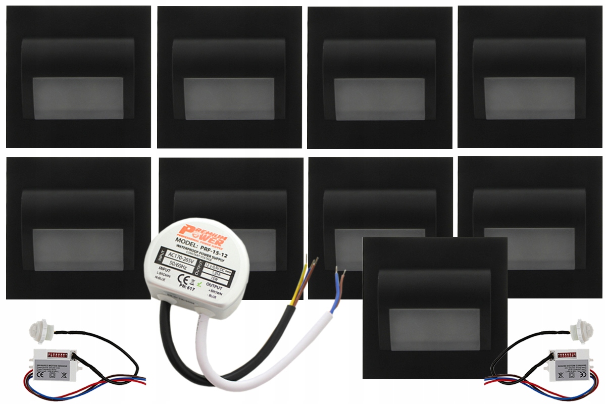 Led světla na schody 9ks napájecí zdroj senzory pohybu