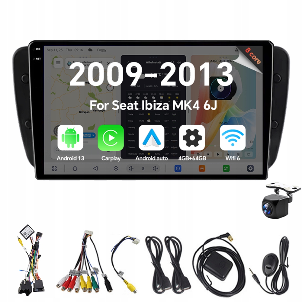 2Din Android 13 autorádio pro Seat Ibiza MK4 6J 2009-2013 4G 64G Carplay Bt