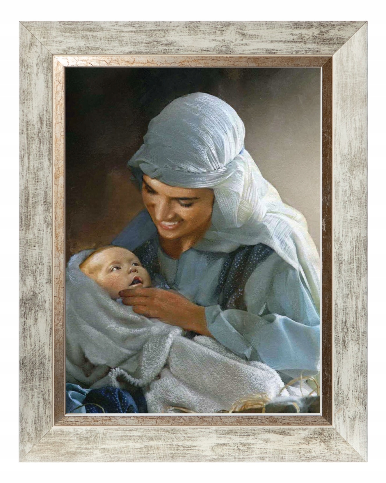 Matka Boží S Dítětem Sakrální Obraz Na Plátně V Bílém Rámu 30X40