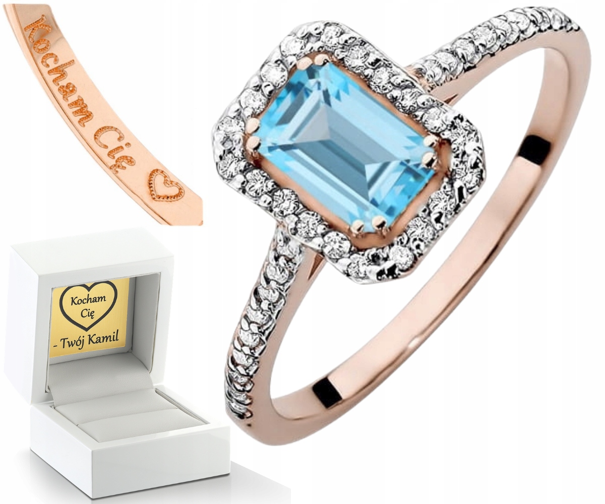 Růžové Zlato Prstýnek S Topazem Brilianty 585 Gravírování Dárek