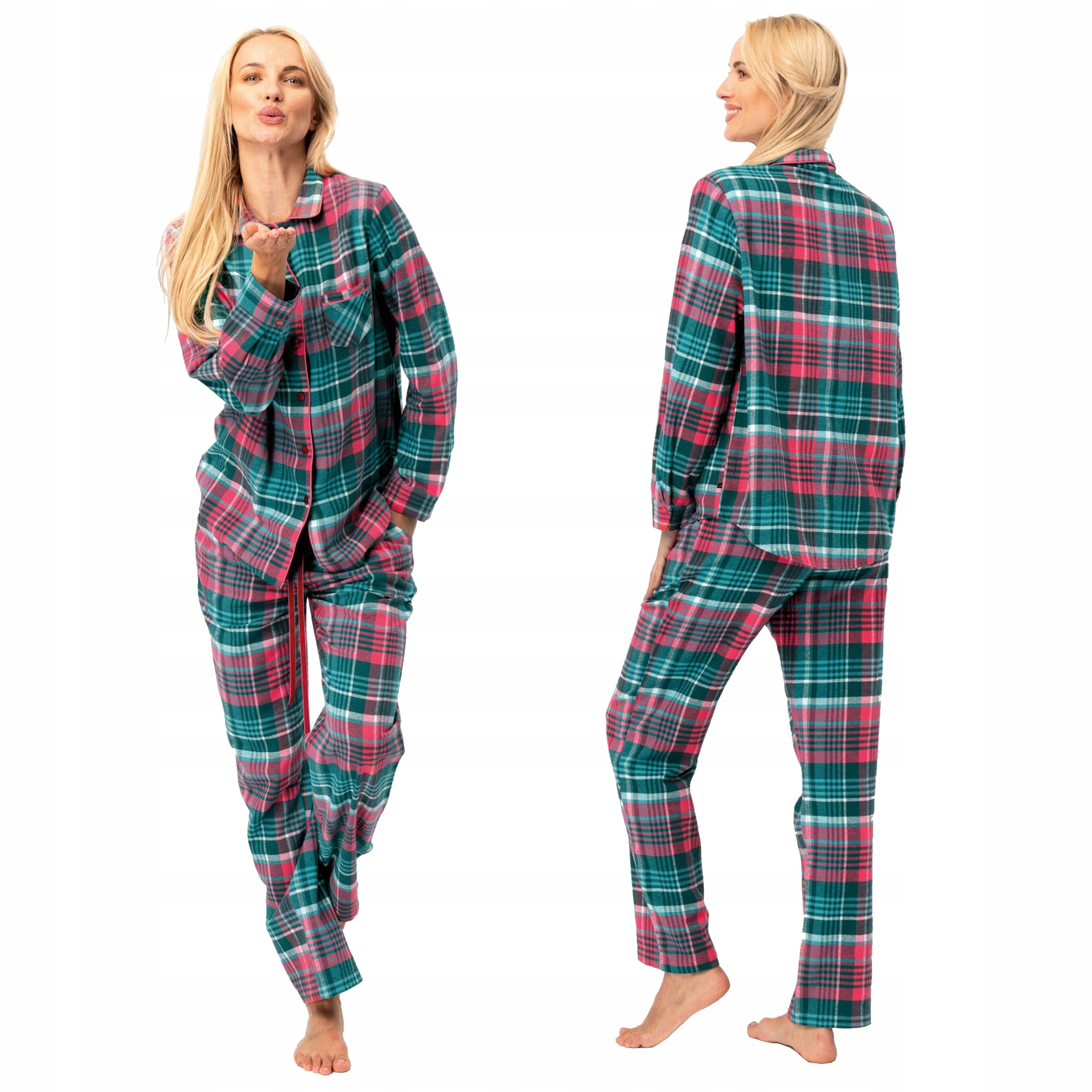 Dámské Rozepínací Flanelové Pyžamo Key Lns 419 Kostkované 3XL