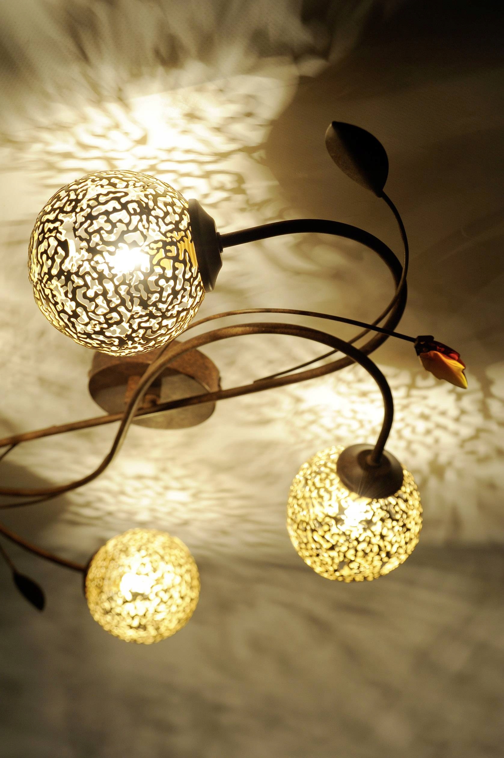 RUSTYKALNA RDZAWA LAMPA SUFITOWA PLAFON 4xG9 40W Kolor odcienie brązu i beżu odcienie żółtego i złota