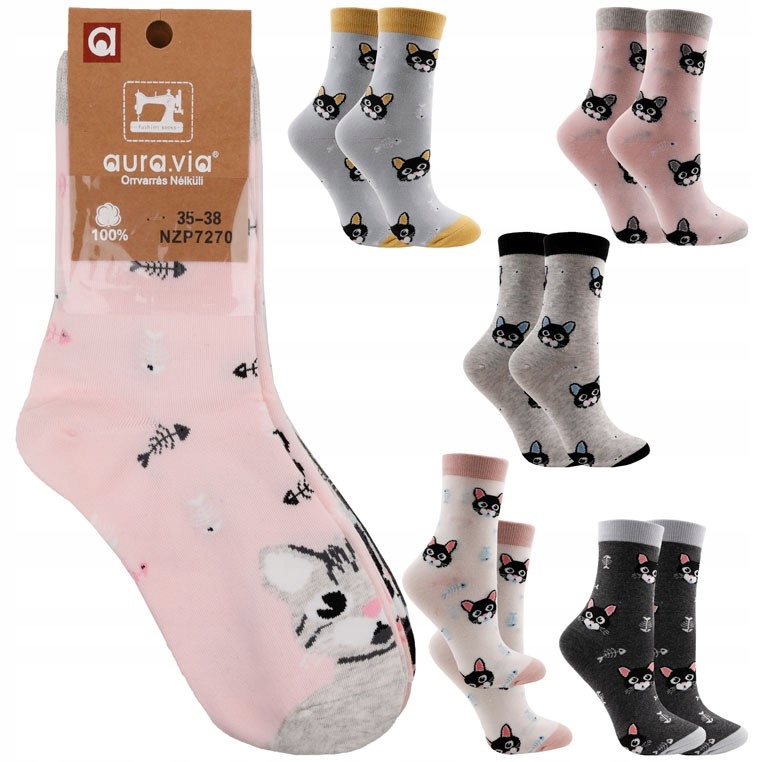 

5 Skarpetki Damskie Bawełna Koty Skarpety Śmieszne