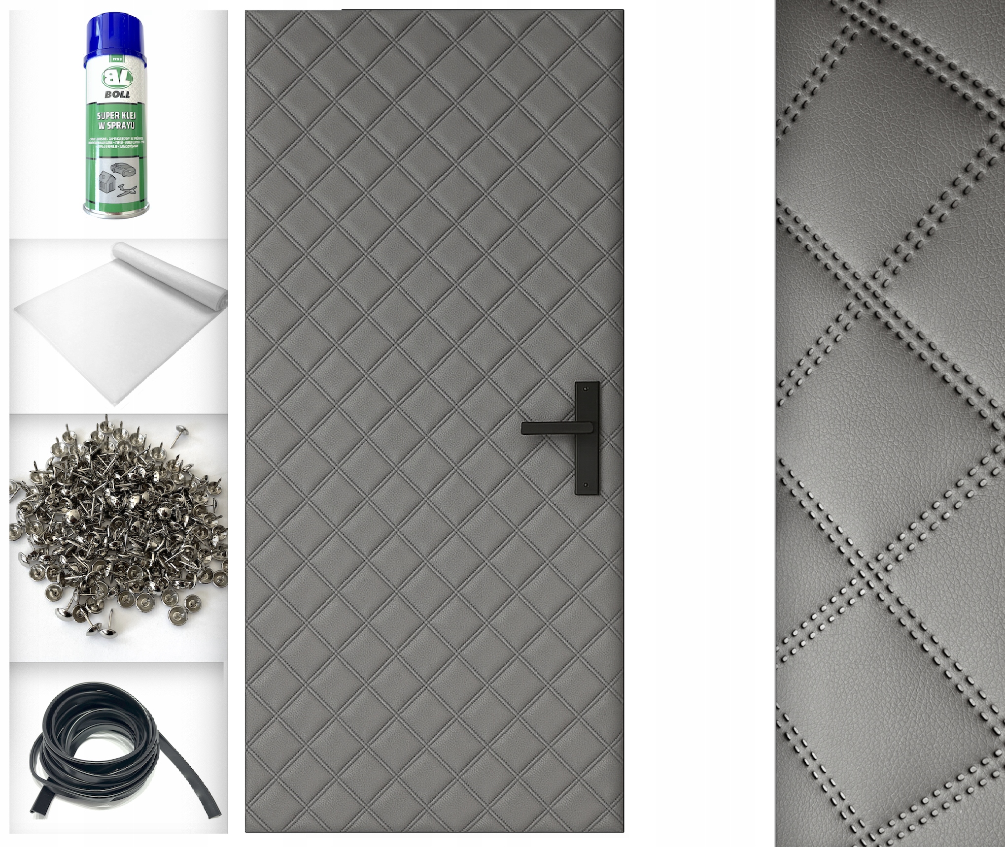 Grafitová 115x215 Dveřní Čalounění Potah na dveře Prošívaný Příslušenství