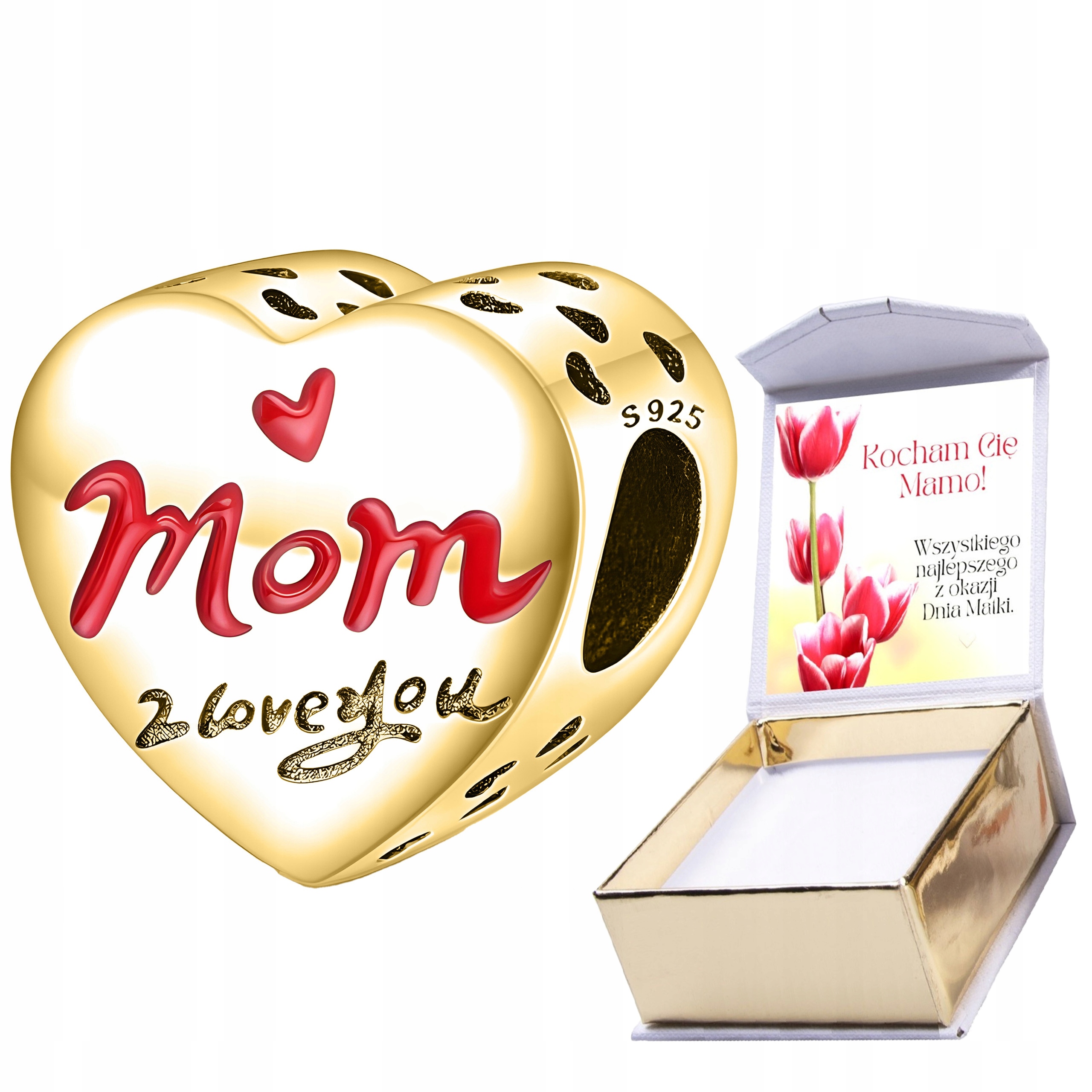 Zlaté Charms Srdce Miluji tě Mami Láska Rodina Stříbro 925 Potisk