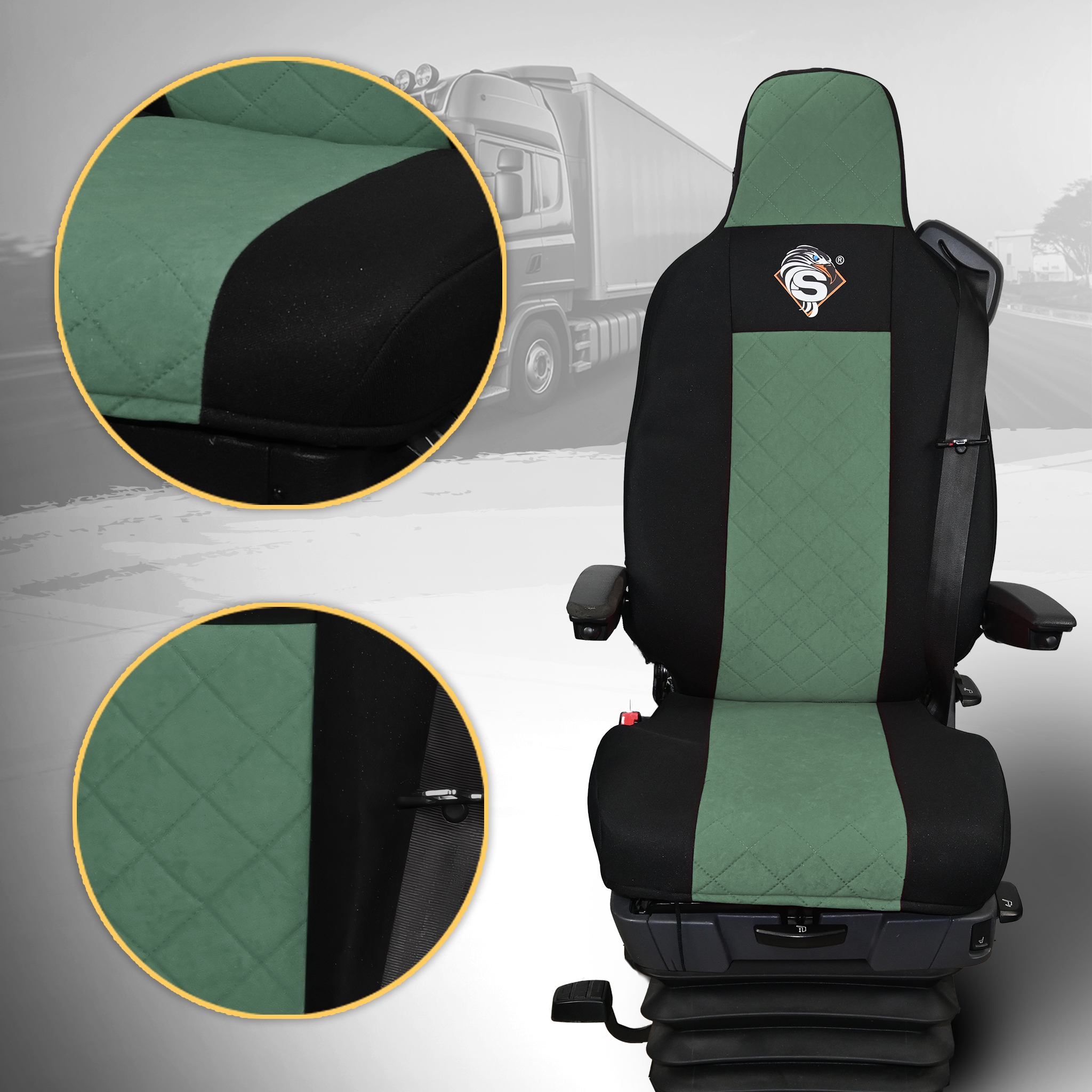 Pokrowce na fotele SCANIA R od 2013, S od 2017 - KONFIGURACJA E - ZIELONY Kod producenta P-BŁYSK-139-ORZEŁ-KPL-ZIELONY