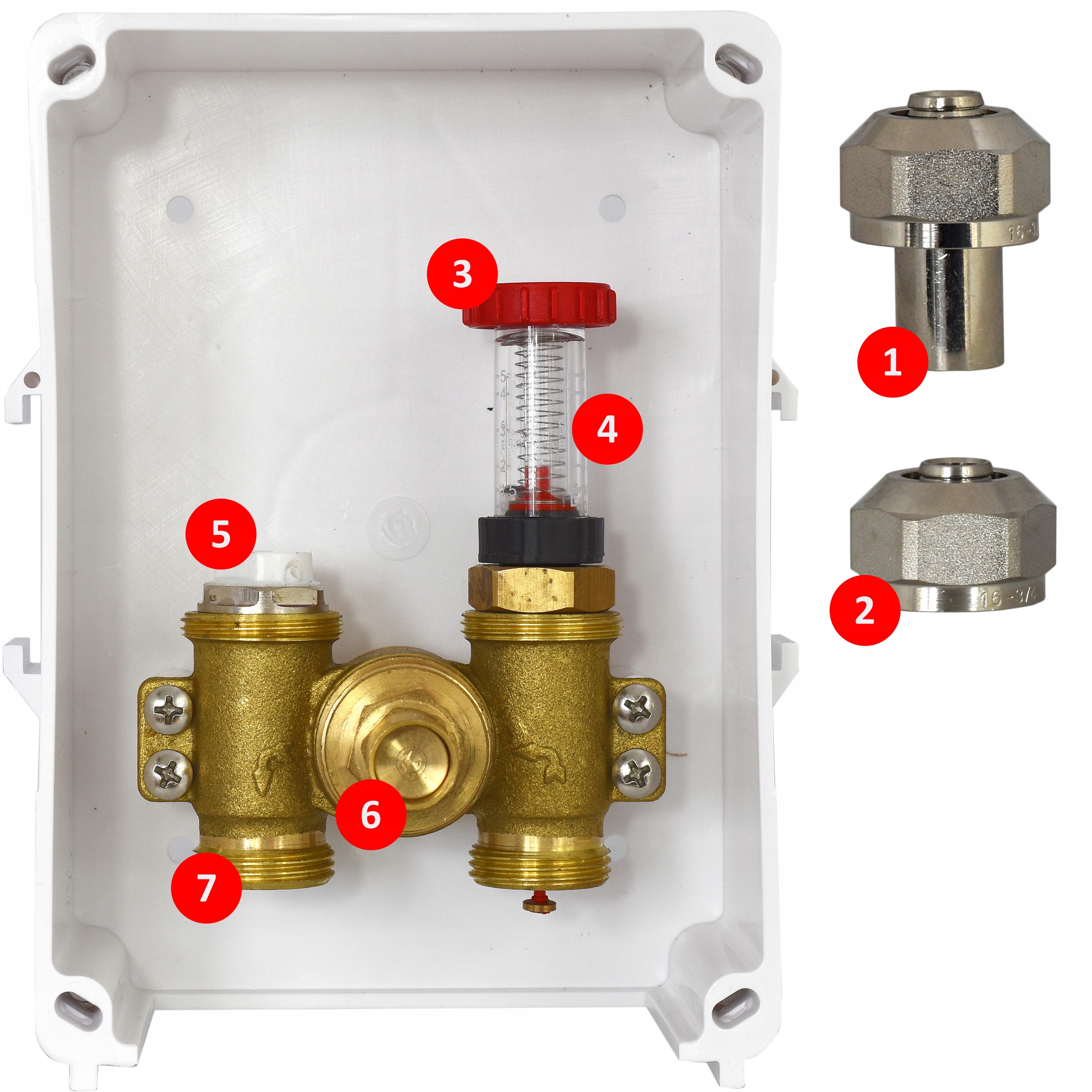 Zawór RTL PODŁOGÓWKI głowica ROTAMETR ZŁĄCZA PEX16 podtynkowy OGRANICZNIK Kod producenta RTL-BOX-2