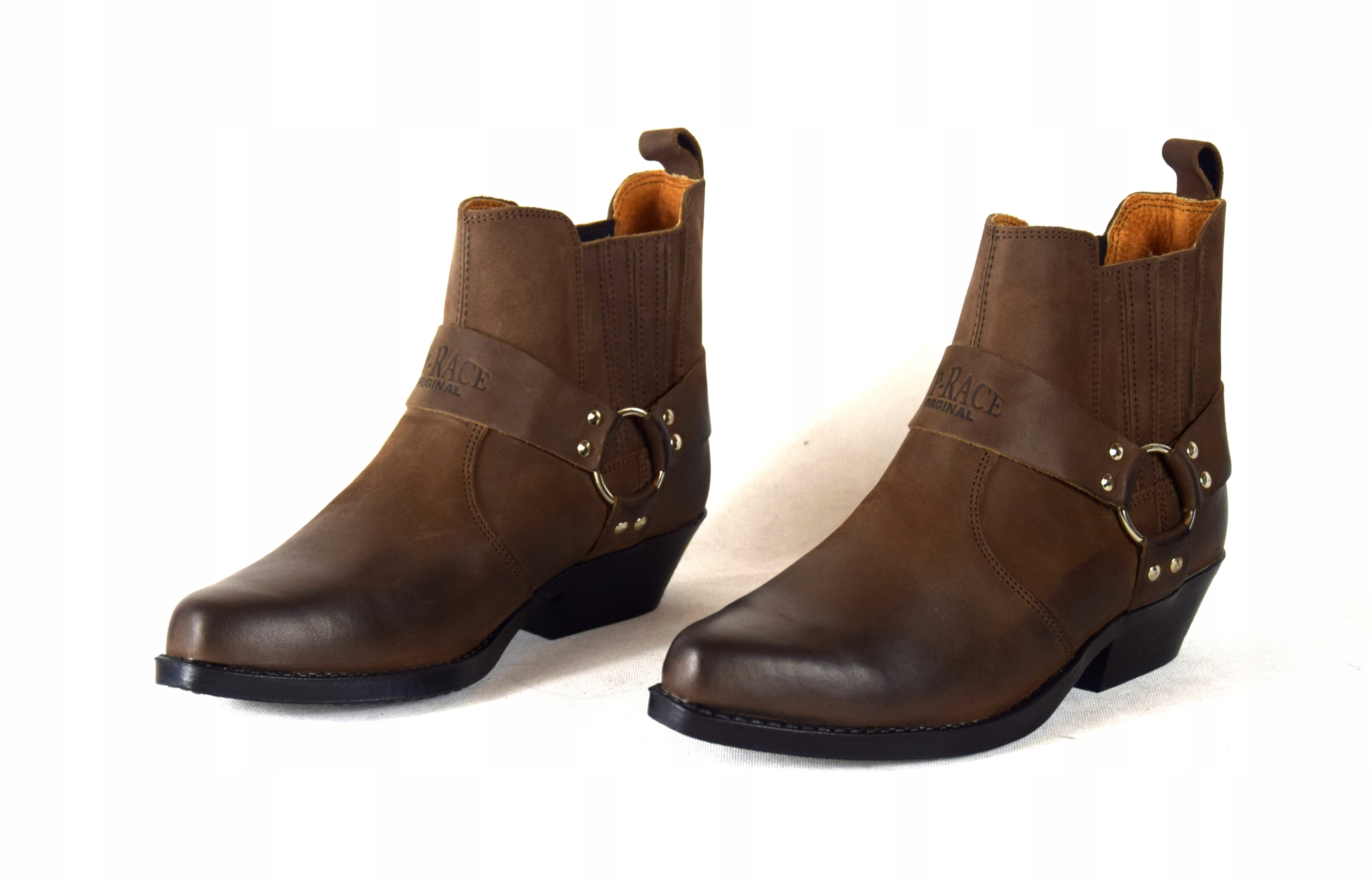 BUTY KOWBOJKI ZE SKÓRY BRĄZOWE OBUWIE POLSKIE KG1 Zapięcie wsuwane