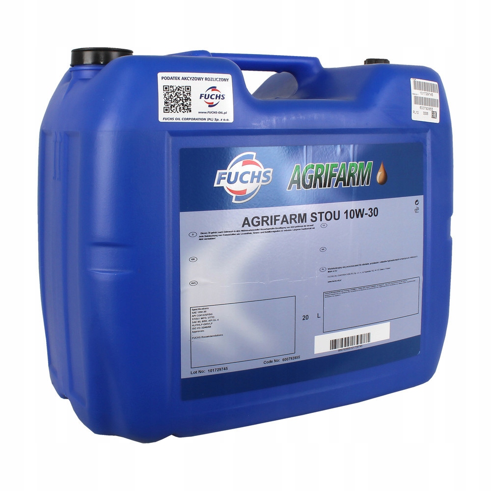 Olej silnikowy AGRIFARM (20L) SAE 10W30 (STOU) API CD CE GL-4 Pojemność opakowania 20 l