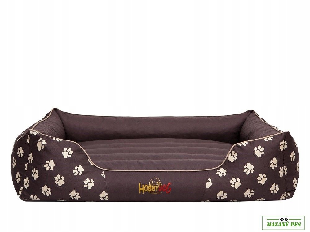 Levně Hobby Dog Pelíšek pro psa Prestige hnědý vzor tlapky Velikost L -65 x 50 cm