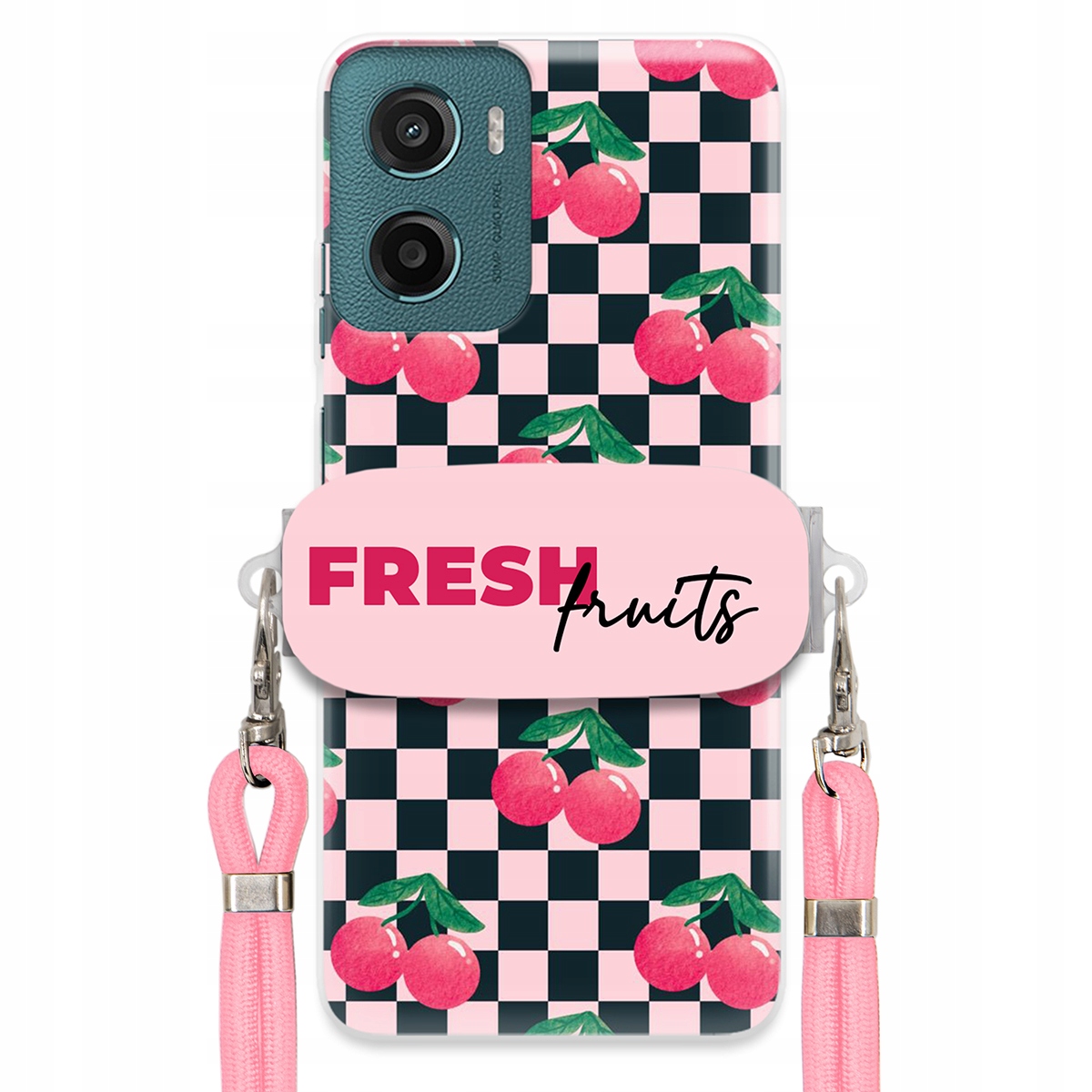 Pouzdro pro Motorola G05 Vodítko Pink Crossbody Držák Šachovnice Fresh Fruits