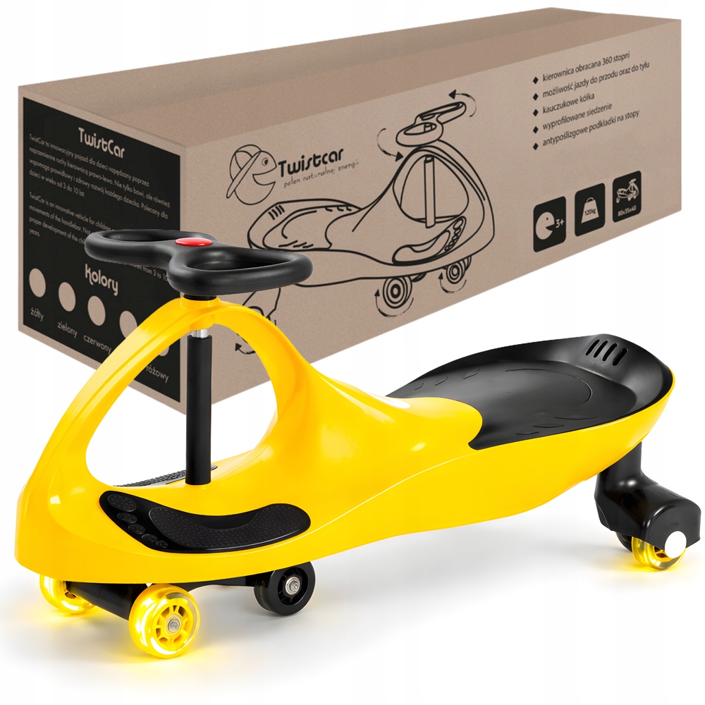 Jeździk Grawitacyjny Pojazd Autko Dla Dzieci Żółty Kółka Led Do 120 kg