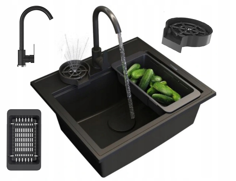 Granitový Drez Čierny Foxal Batéria Umývačka Riadu Maska Maskovacia Sada