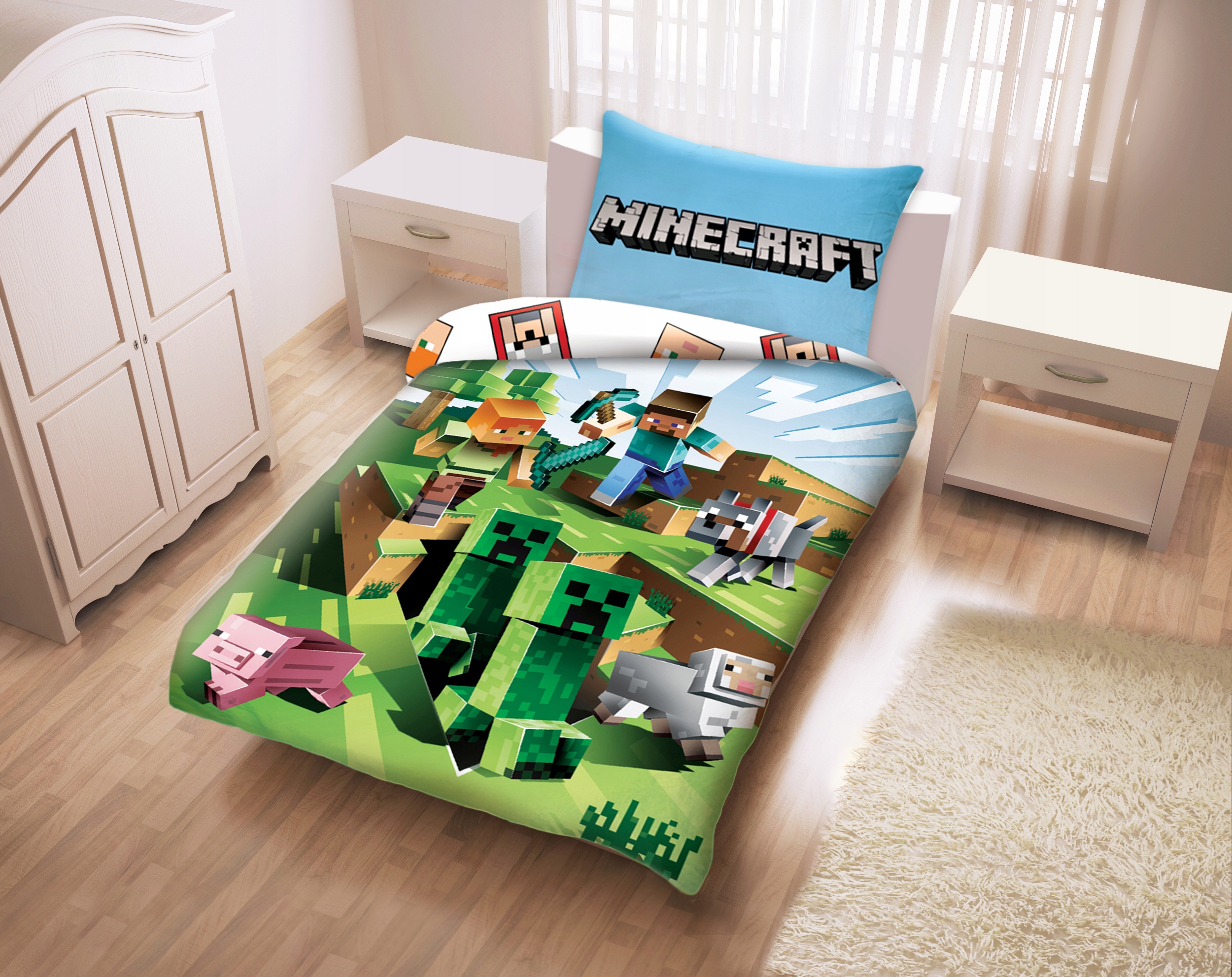 Pościel dziecięca MINECRAFT 160x200 Steve Creeper Halantex Kod producenta 5902689423956