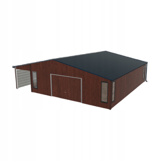 Plechová garáž 7.5 x 9 m s přístřeškem Tmavý ořech