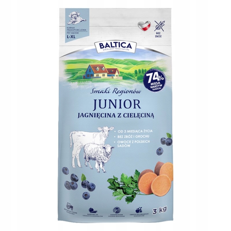 Baltica Junior XL 3kg Sucha Karma z Jagnięciną i Cielęciną Dla Szczeniąt