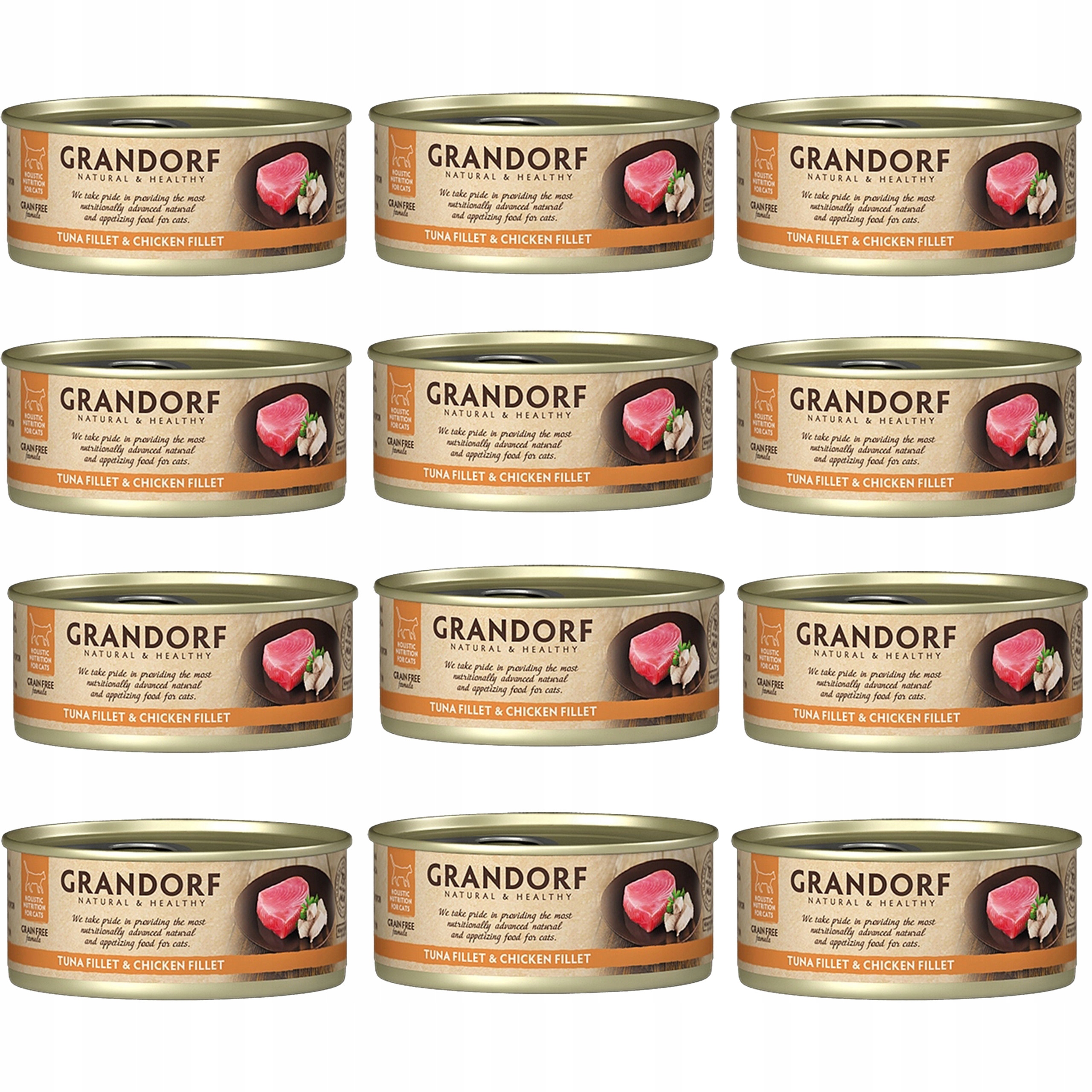 Grandorf zdravé krmivo pro kočky pro kočky Tuňák Kuřecí 12 x 70 g bez obilovin