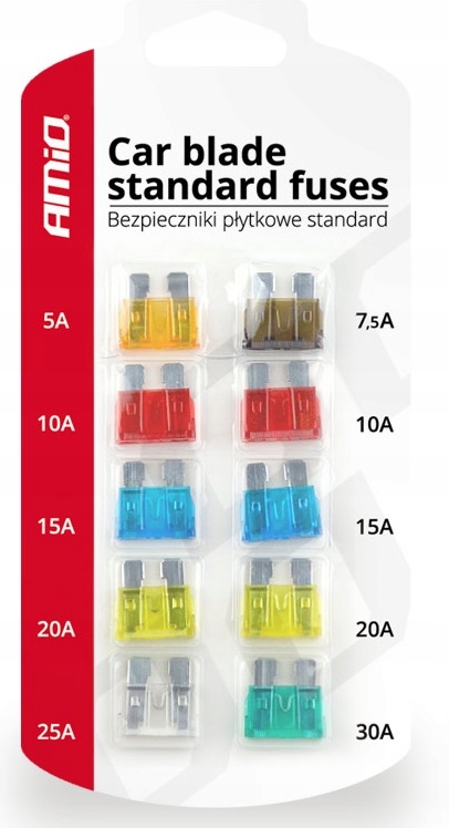 

Zestaw bezpieczników płytkowe standard 10 szt 5-30
