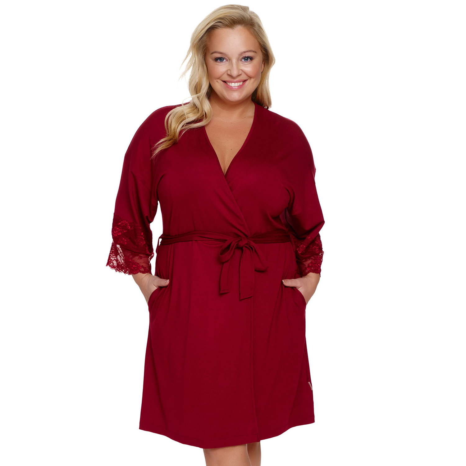 Doctor Nap SWW.7261 burgundy červená krajka červená Noční Župan 3XL