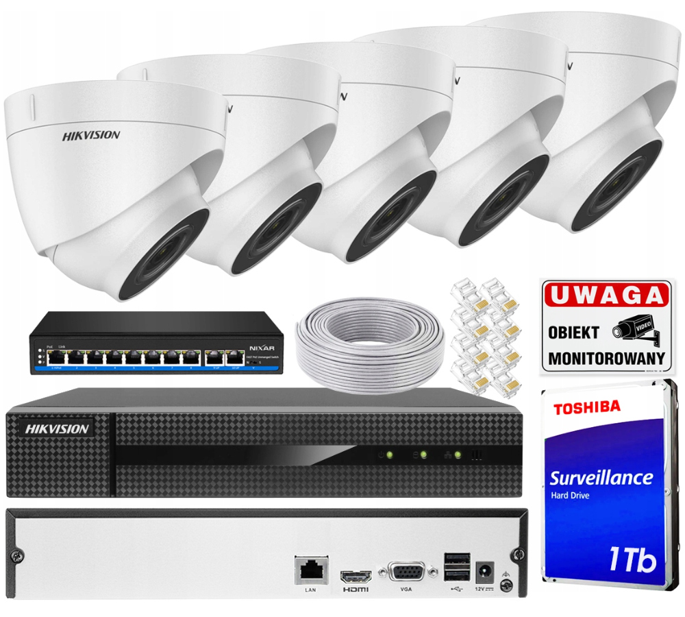 Monitorovací sada 5x IPCAM-T4 4Mpx IR30 Hikvision