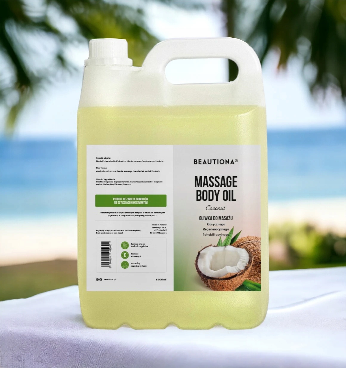 OLIWKA OLEJEK DO MASAŻU CIAŁA TWARZY KOKOS 5000 ML BEAUTIONA Pojemność 5000 ml