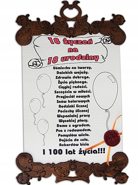 

Dyplom 18 Życzeń Na 18-STKĘ Sp urodziny