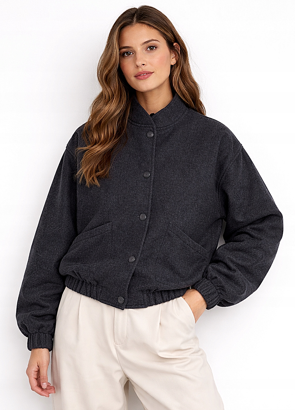 Dámská bunda Bomber Miho's Italská Grafit Oversize Stojka Módní
