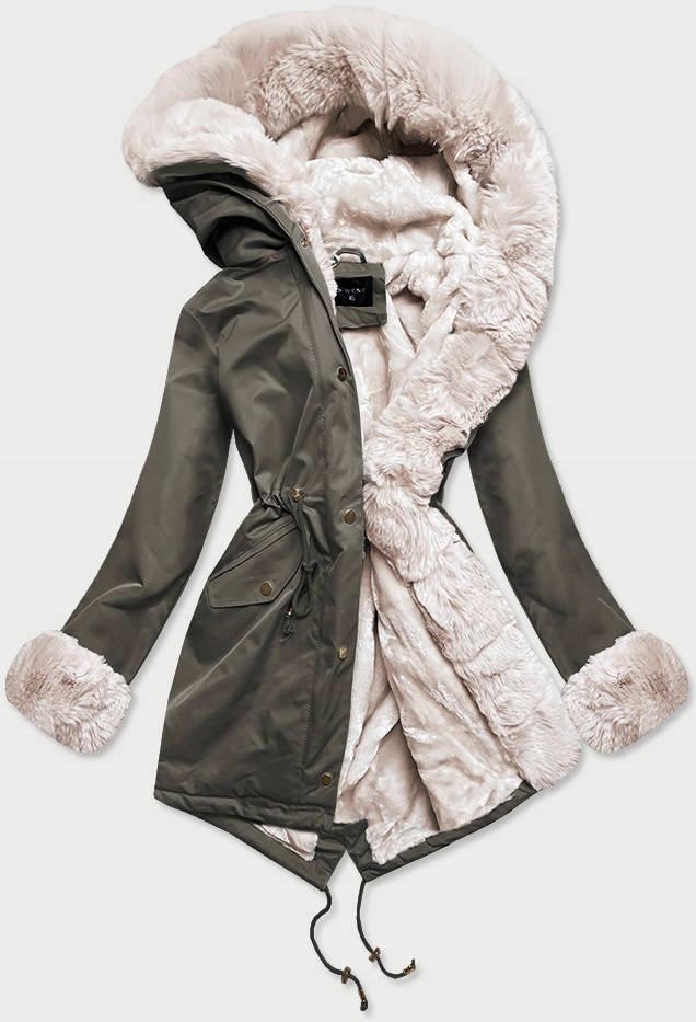Zimní Parka Na Kožešině B530 Khaki-ecru