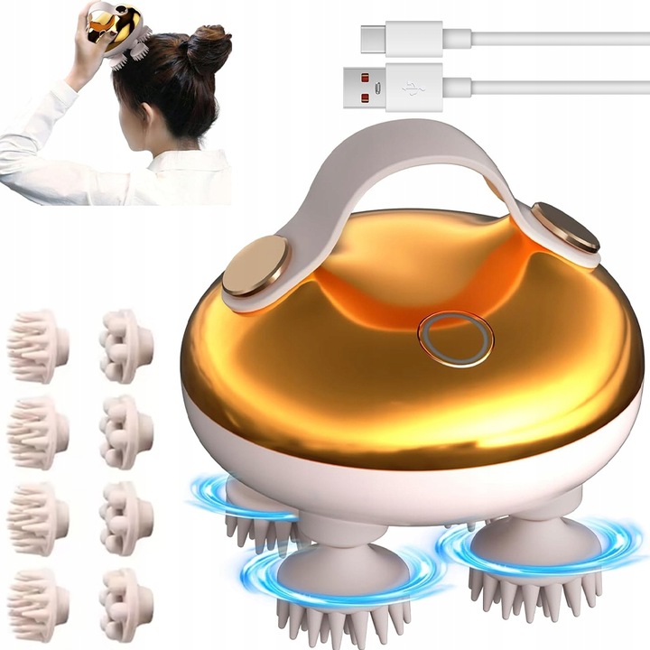 Masażer Elektryczny Skóry Głowy Z Wymiennymi Główkami 3 Prędkości