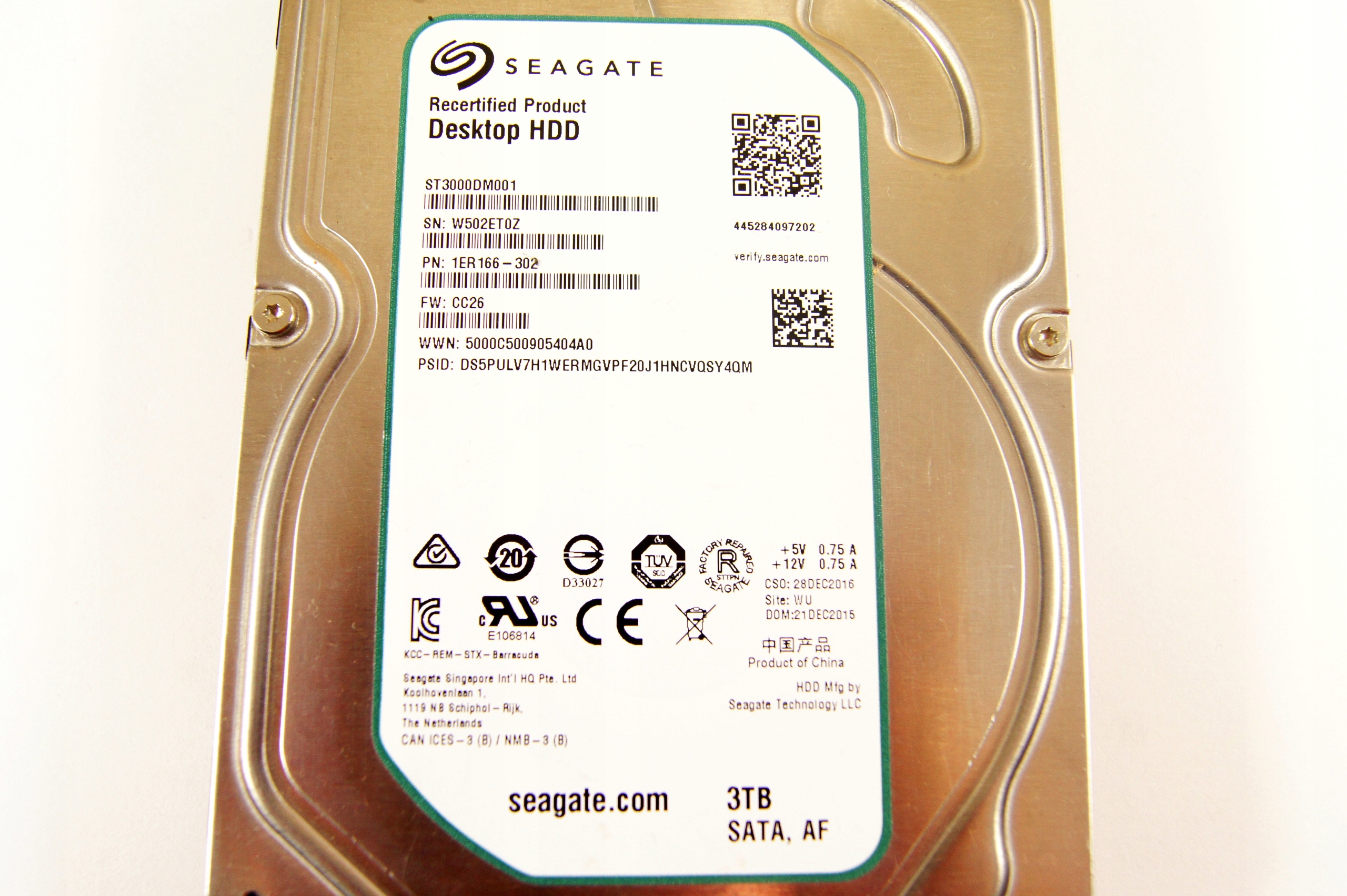 【使用時間68ｈ】 Seagate ST3000DM001 3.5\